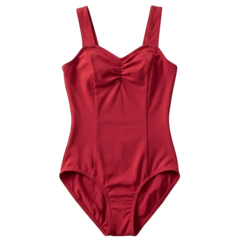 Capezio Childs I 6X-7 Tank Leotard Red Garnet Scoop Neck Dance Lined Cotton Blen
